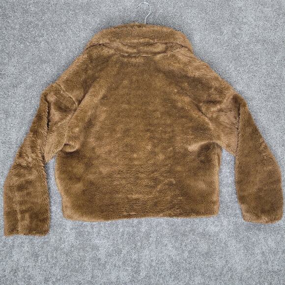 Free people Mena Cropped Faux Fur Brown Collared Teddy Bear Coat Womens Medium - Picture 4 of 7